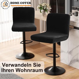 HOMECOVER Bar Stool Covers with Backrest, Stretch Velvet Fabric Bar Stool Chair Covers Removable Low Back Swivel Chair Cover Black Set of 2