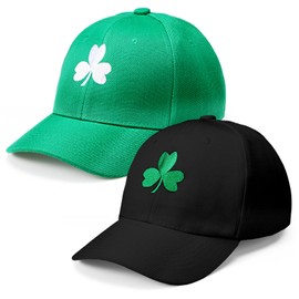 Cozypower 2 Pcs St Patricks Day Hats Shamrock Soft Baseball Cap 3 Leaf St Patricks Day Accessories for Men Women(Green,Black)