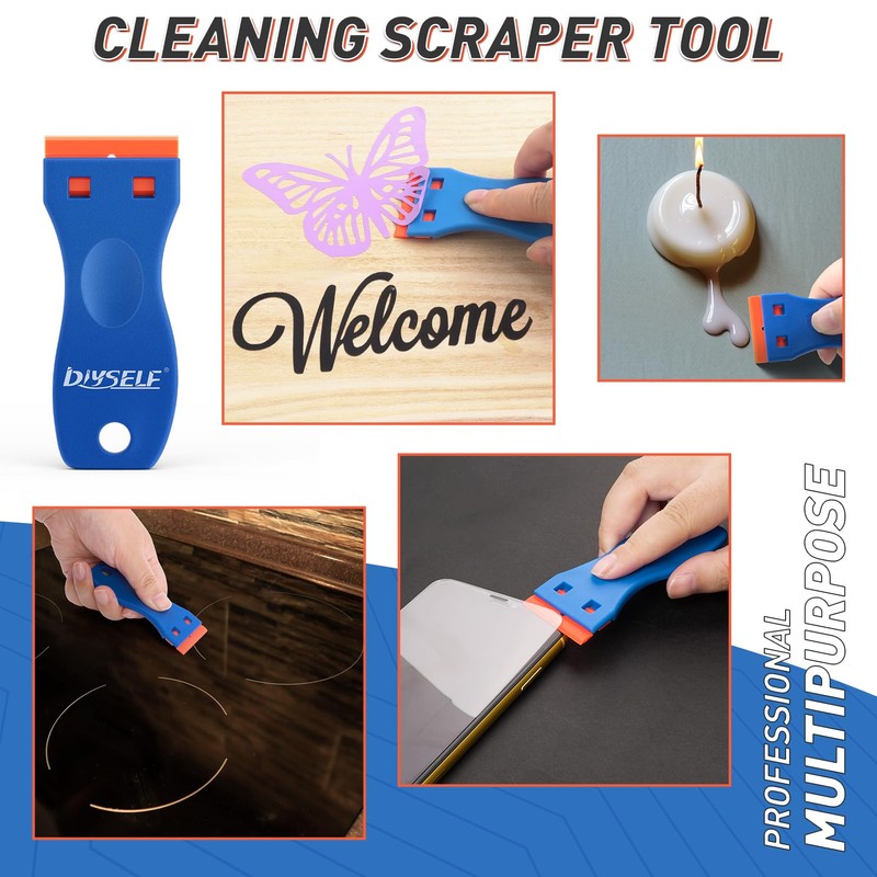 DIYSELF 2 Pack Plastic Razor Blade Scraper, Extra 100Pcs Plastic