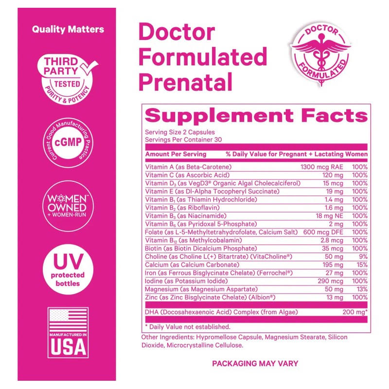Multivitamínico Pink Stork Total Prenatal con DHA y Folato para
