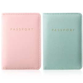 Frienda 2 Pieces Bridal Passport Covers Holder Waterproof Leather Passport Holder Covers Travel Wallet Passport Case for Women and Men(Pink and Green)