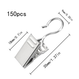 Curtain Clamp Stainless Steel Clips Hooks Curtain Hooks for Rails Hooks Metal Curtains Clips Curtain Clips for Rope Clamps, for Hanging Shower Curtains, Photos, Cards, Fabric, Pack of 150