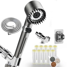 Filtered Shower Head with Handheld & High Pressure - Ion Drops Shower Head with 59" Stainless Hose for Hard Water | 3 Spray Modes with 10 Replaceable Filters