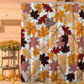 Cortina de ducha de hojas de otoño, abstracta moderna decoración de baño de lujo, decorativa de hojas de otoño, impermeable, lavable, tela de tela con 12 ganchos, 72 x 72 pulgadas