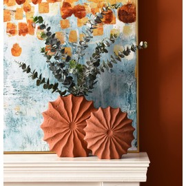 Windmill Ceramic Vase Set of 2 - Terracotta Vases with Fall Decor for Flowers, Table Centerpieces and Gifts