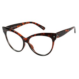 ShadyVEU Exaggeratted High Point Cat Eye Oversized XL Linda Belcher Inspired Rockabilly UV400 Clear Lens Sunglasses, Tortoise
