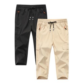 Muaney Boys Girls Joggers Cargo Pants with Zipper Pockets Elastic Waist School Casual Trousers (3805Black-Khaki12)