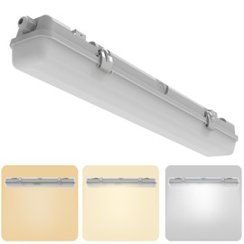 2FT LED Vapor Tight Light, IP65 IK08, 10W(1250lm)/20W(2500lm), 3/4/5000K CCT Selectable, 100-277V, Outdoor Waterproof Shop Light, Vapor Proof Lighting Fixture for Carport Parking Garage, FCC Listed
