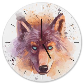 speecheese Wolf Wall Clock Watercolour Look Beautiful Clock with Painted Wolf Head as Decoration for the Children's Room or Your Small Studio