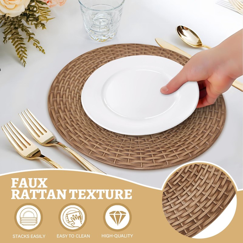 MAONAME Faux Rattan Charger Plates Set of 6, Table Chargers
