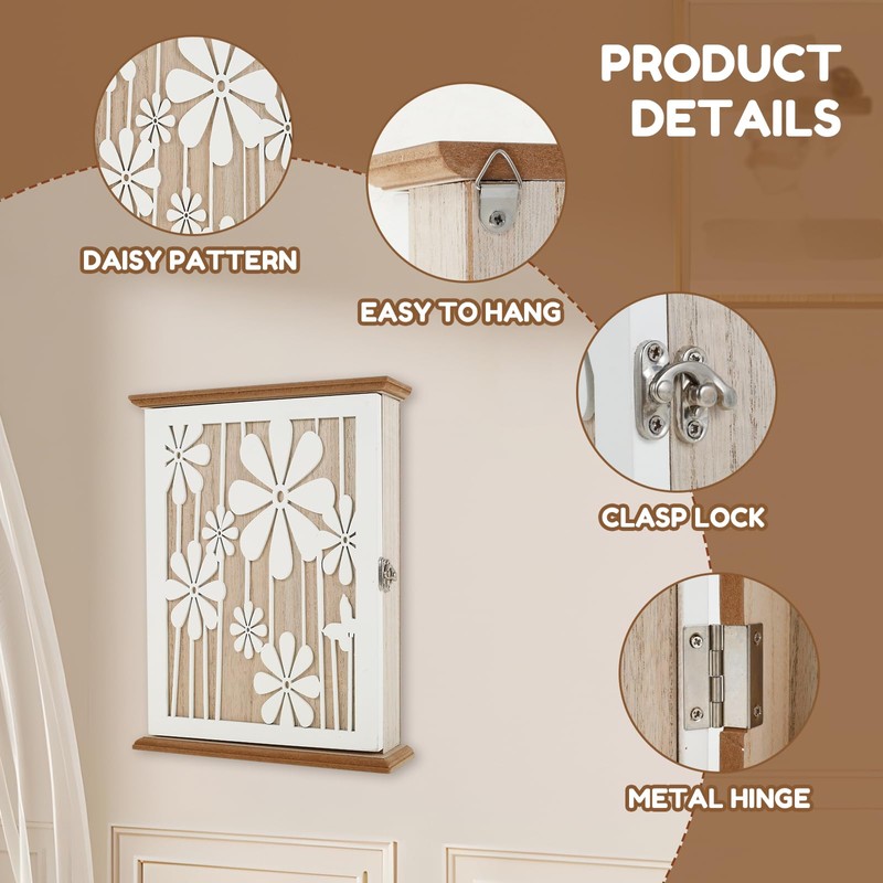 Wooden Key Box Wall Mount Wooden Key Holder Decorative Wall