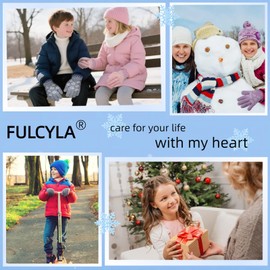 Kids Warm Winter Gloves Knit Thermal Cold Weather Snow Wool Fleece Lined Mittens for Girls Boys(pink/blue)