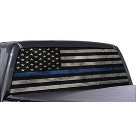 FGD Brand Truck Rear Window Wrap Thin Blue Line American Flag Perforated Vinyl Decal