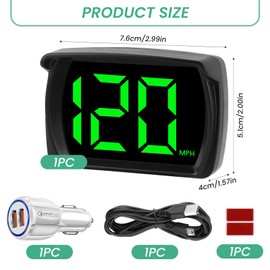 Digital GPS Speedometer Car MPH HUD Display with LED Large Font Display, GPS Heads Up Displays for Cars, Trucks, Suvs, Motorcycles Speedo Head Up Screen, USB Plug Play (with Car Charge Adapter MPH)