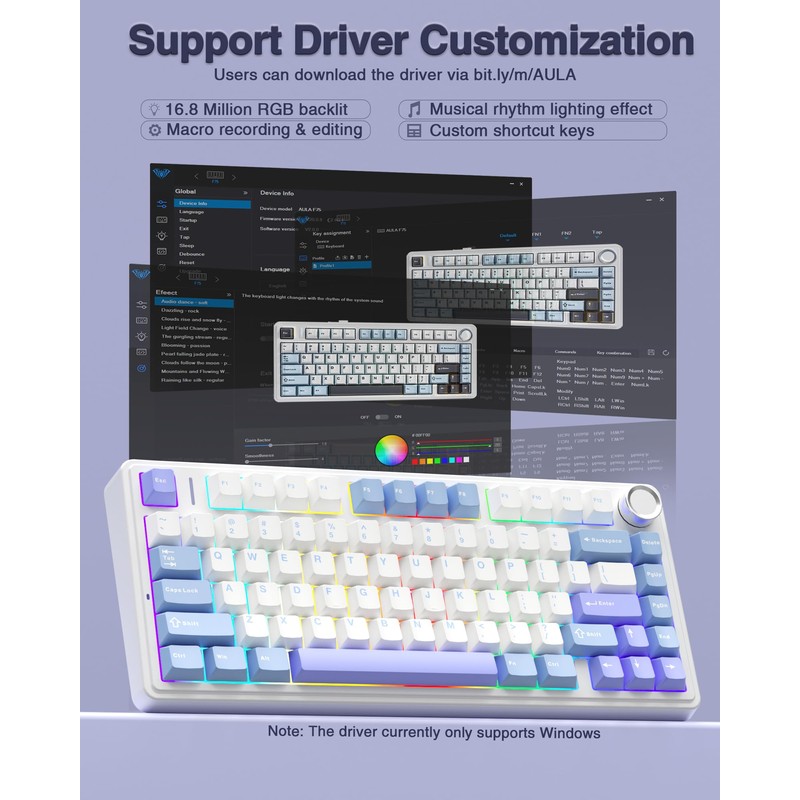 AULA F75 75% Wireless Mechanical Keyboard,Gasket Hot Swappable Custom Keyboard,Pre-lubed
