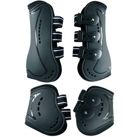 Wandrola Horse Boots Open Front Jumping Tendon Sport Boots, Hind Fetlock Boots, Secure Leg Protection, Classic Breathable Equine Supplies, Set of 4 (M, Black)