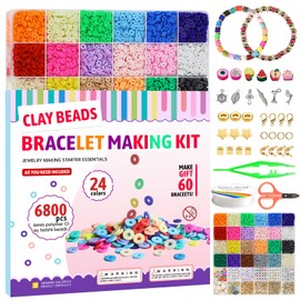 Redtwo Redtwo 6800 pcs Clay Beads Bracelet Making Kit, Friendship Bracelet Kits Flat Beads for Jewelry Making, Polymer Heishi Beads Set for Bracelet Necklace DIY Crafts Gift for Girls Ages 6-12