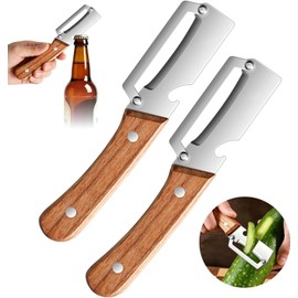 2PCS Multi-Functional Vegetable Peeler for Kitchen with Wooden Handle and Bottle Opener, 2-in-1 Stainless Steel Kitchen Tool for Fruit Apple Potato
