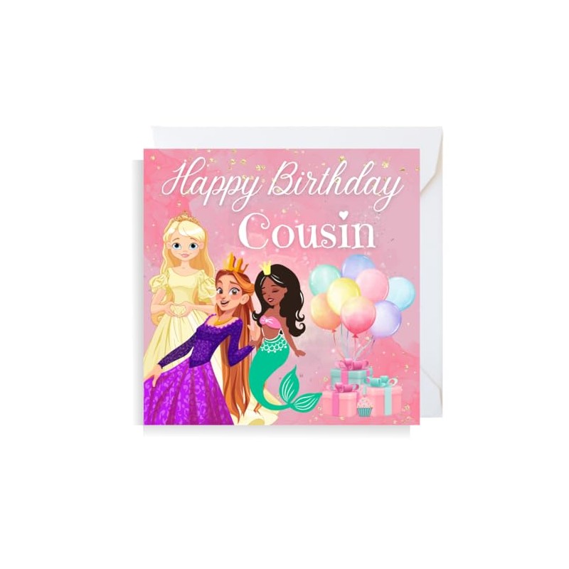 Second Ave Cute Pink Princess Cousin Square Birthday Greeting Card