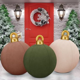 Jetec 3 Pcs 32 Inch Giant Inflatable Velvet Christmas Balls Inflatable Flocked Christmas Ball Large Holiday Inflatables Outdoor Decorations Christmas Blow up Yard Decor Giant Inflatable Ornaments