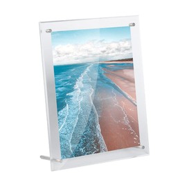 Acrylic Picture Frame, Beveled Frameless Plexiglass, Photo with Standoff Photo Frame, Desktop Frameless Display Self Standing for Document Certificate Artwork (8x10)