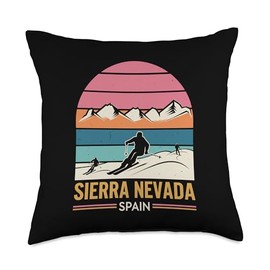 Sierra Nevada Spain, Fun Skiing and Retro Mountain Family Throw Pillow