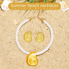 Reaky Starfish Necklaces Gold Necklace Earrings Set 2 Pcs Summer Beach Necklaces for Women (Gold conch)