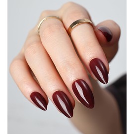 Morily Short Press on Nails Almond, 30Pcs Burgundy Fake Nails in 15 Sizes Glossy Wine Red False Nails Reusable Acrylic Stick on Nails for Women