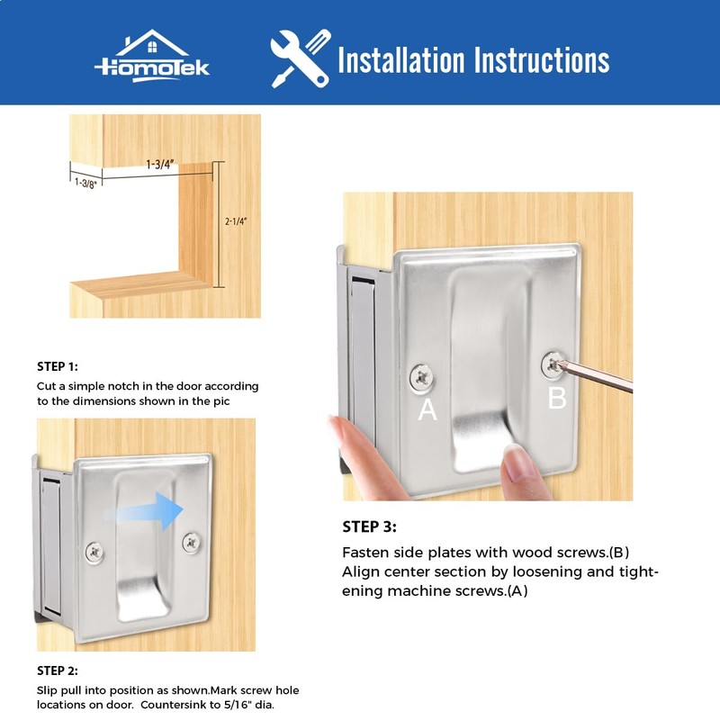 HOMOTEK Passage Sliding Door Pull Satin Nickel Without Switch Plate