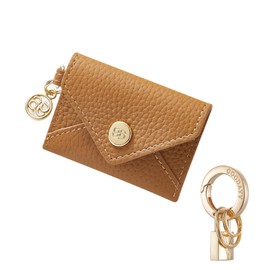 GOODAYY Genuine Leather Mini Coin Pouch, Jewelry Pouch Mini Coin Purse with Spring Ring Design, Portable AirTag Holder NFC Tag Key Fob Minimalism Accessories (6.8 x 4.5cm) (Golden, Brown)