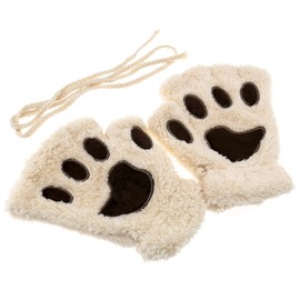 Create idea Half Finger Gloves, Cat Bear Paw Claw Print Half Finger Gloves Winter Warm Xams Party Gifts BEIGE