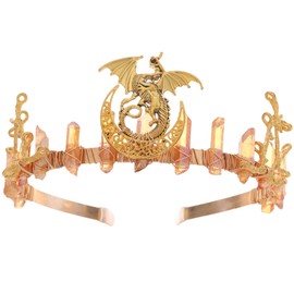 CoTeeZa Orange Crystal Tiara Crown for Women - Raw Quartz Headband with Vintage Gold Dragon & Moon, Gothic Princess Fairy Queen Tiaras for Bride Wedding Prom Renaissance Quinceañera