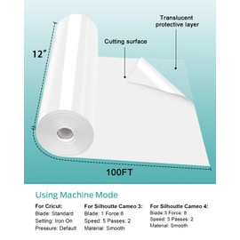 Lzerking Vinyl Heat Transfer 12" x 100FT-White Matte Htv Iron On Vinyl Roll for Cricut/Cameo Bundle, DIY Shirts, Bags, Socks, Shoes, Pillow and Other Frabic - Washed and Easy to Cut & Weed