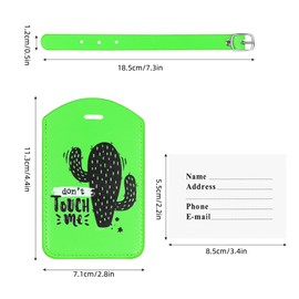 Luggage Tags,2 Pcs Leather Baggage Labels,Luggage Tags for Suitcases,Luggage Tag Green with Name ID Card for Luggage Cruise Waterproof Travel Accessories (Cactus)