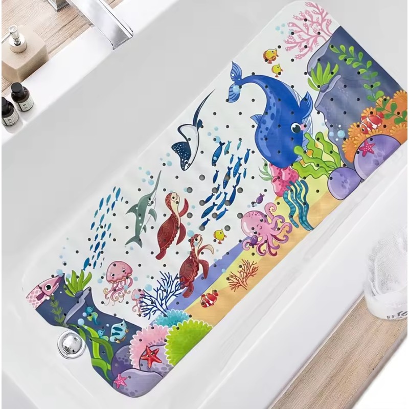 Extra-Long Cartoon Non-Slip Bathtub Mat – PVC Bath and Shower