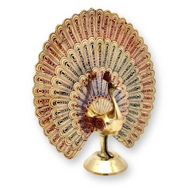 Hashcart Brass Peacock Statue Figurine - Shelf Decor Accents, Gold Decor Accents - Small Statues for Shelves - Indian Gift Item ||