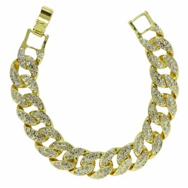 Men's Iced Up Miami Cuban Link Bracelet 14k Gold Plated Cz Hip Hop 8" inch