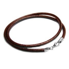 Dreambell 925 Sterling Silver Brown Round Natural Leather Cord 3mm Choker Necklace 16 Inches for European Bead Charms