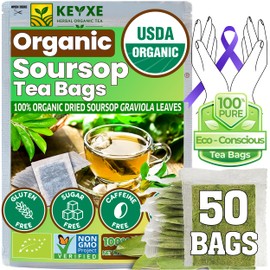 KEYXE - USDA Organic Soursop Graviola Leaves Tea 50 Bags. Non-GMO Verified , 100% Organic Soursop Leaves for Digestion, Boosting Immune, Improving Sleep & Skin Health, Gluten Free, Caffein Free , Hojas De Guanabana Tea Organica, Eco-Conscious Tea Bags