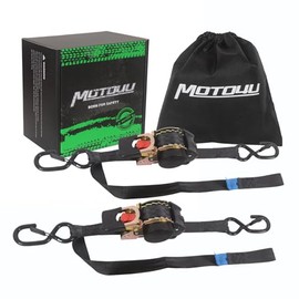 MOTO4U Auto Retractable Ratchet Straps 2-Pack | 1” x 10ft (1500lb Break Strength) | Heavy Duty Motorcycle Tie Downs Straps with Integrated Soft Loops for Truck, Trailer, Motorcycle