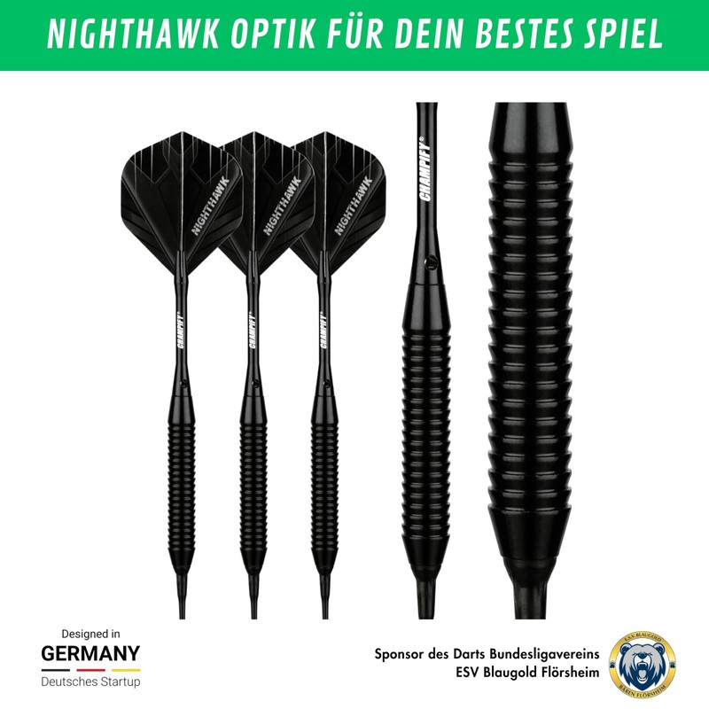 Champify® 18 g brass soft darts set "Nighthawk" with plastic