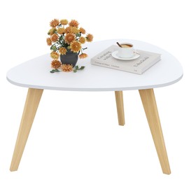 YAUKOMEL Small Oval Coffee Table,31.5" White Leaf-Shaped Center Table,Mid Century Minimalist Display Coffee Table for Living Room Small Space,Easy Assembly,White LCT50W
