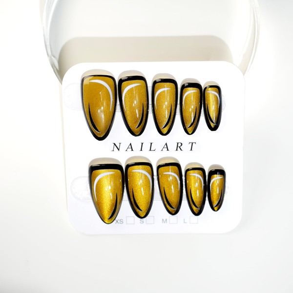 [2025 Upgrade] Yellow Long Fake Nails,Press on Nails Cat Eye,