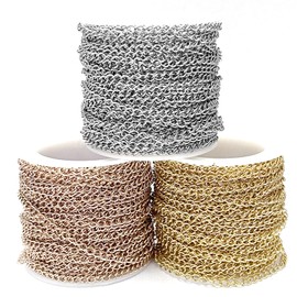 49.2 Feet/15M Soldered 304 Stainless Steel Curb Chains 4x3x0.6mm Twisted Links Cross Cable Chains Rose Gold & Golden & Silver Plated with Spool for Jewelry Making