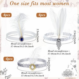 Seematn 12 Pcs 1920s Flapper Headband Flapper Headpiece 1920s Accessories Feather Headband for 20s Theme Party Carnival (White)
