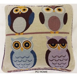 Classic Home Store Traditional Tapestry Cushion Covers with Soft Faux Velvet Reverse 18" x 18" (Owls)
