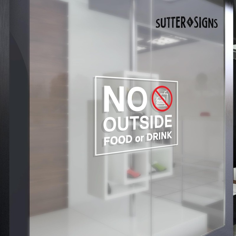 No Outside Food or Drink Sign, Clear Self Adhesive Vinyl