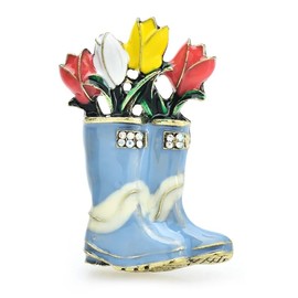 Cykdohy Pink Boot Tulip Flowers Brooch Enamel Pin for Women Girls Vintage Elegant Bouquet Botanical Floral Crystal Brooches Lapel Pins Gardening Florist Horticulturist Wedding Party Jewelry (Blue)