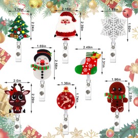JANYUN 8 Pack Christmas Badge Reels Retractable, Xmas Nurse Badge Holder ID Name Card with Alligator Swivel Clip, Cute Elk Snowman Snowflakes Tree Badge Holder for Nurse Glitter Decorative Metal Clip