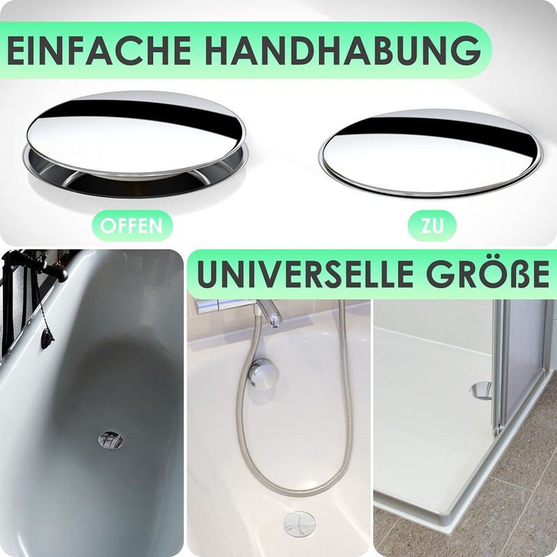 KH® Elegant Universal Bathtub Plug, Diameter 72 mm, Rustproof, for